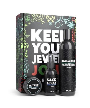 Ballsy Gift Set For Men Jolly Jewels Pack Includes Body Wash Deodorizing Spray and Cologne Rub Men Hygiene Products Mens Body Care Ball Wash For Men Christmas Gift pack Ocean and Air Ocean & Air