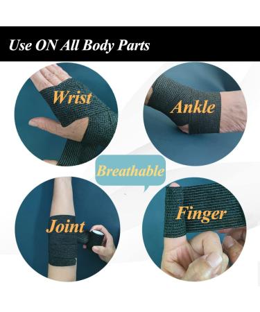 CIYAGPOOU Self Adhesive Bandage Wrap 2 Inch Black - Breathable Elastic Cohesive Vet Wrap for Sports Injuries - First Aid Supplies - Buy Online on GoSupps.com