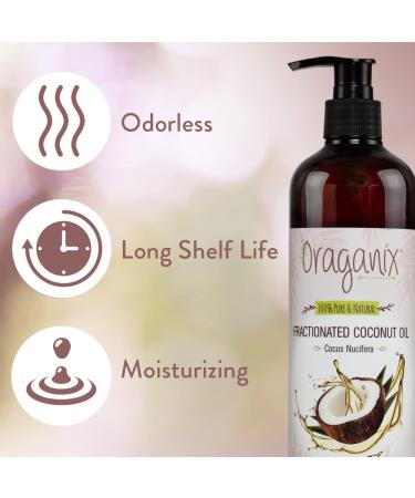 Oraganix Fractionated Coconut Oil - 100% Pure 16 Oz + 10ml Roller Bottles for Massage, Skin & Hair Care - Buy Online on GoSupps.com