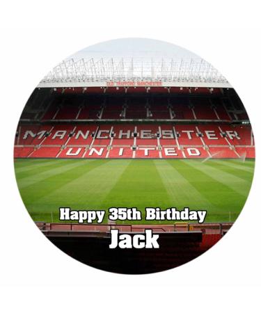 Old Trafford Pitch and Name Man Utd Personalised 7.5 inch Round PRECUT Edible Icing Personalized Cake Topper Decoration Birthday