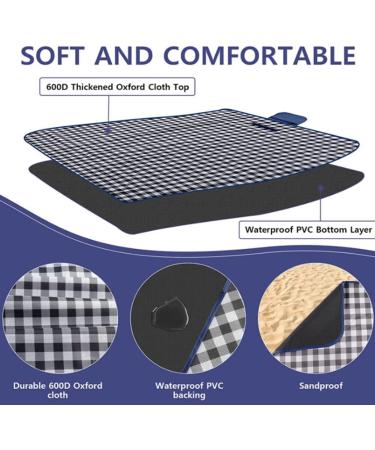 RUIBOLU Large Beach Blanket - Sandproof, Waterproof & Quick Drying Picnic Mat for Travel, Camping & Outdoor Activities - Dark Blue Plaids - Buy Online on GoSupps.com