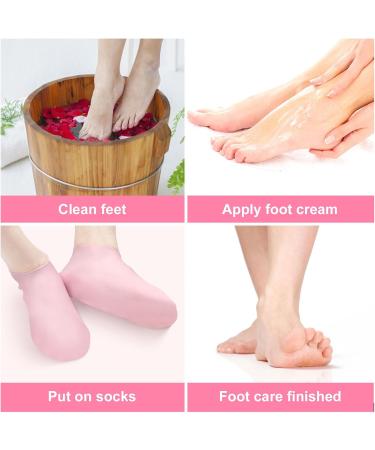 2 Pairs Silicone Moisturizer Socks Foot Spa Pedicure Socks for Women Non-Skidding Aloe Socks Soft Gel Socks for Dry Cracked Heel Toes Feet Care (Pink Beige) - Buy Online on GoSupps.com
