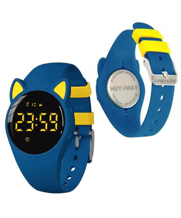 HUYVMAY Kids Fitness Tracker Pedometer Watch Without App/Bluetooth USB Charge 1 Hour for 20 Days Use IP68 Waterproof Digital Watch with Alarm Clock Timer Distance Step Counter for Boy Girl Children Blue+Yellow