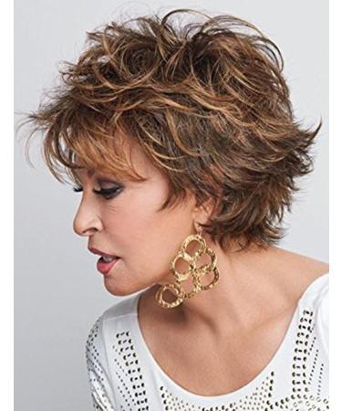 TISHINING Short Mixed Brown Pixie Cut Wig with Bangs | Shaggy Layered Red Brown Curly Synthetic Hair Wig for White Women | Natural Wavy Style for Daily & Party Wear - Buy Online on GoSupps.com