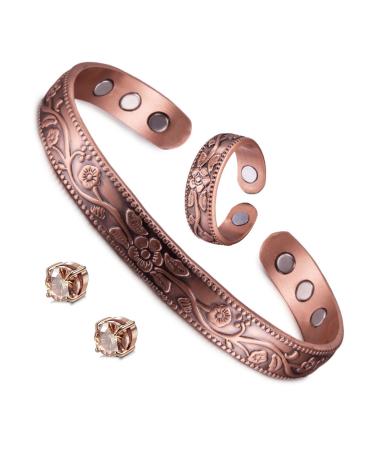 NSJDDWN Magnetic Bracelet Ring Earrings Set for Women Lymph Detox Magnetic Bracelet Lymphatic Drainage Ring Acupressure Earrings