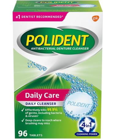 Polident Daily Denture Cleaner 4 in 1 Cleaning System Stain and Plaque Remover Triple Mint Fresh 96 Tablets (Packaging May Vary) & Whitening Denture Cleanser Tablet (Packaging May Vary) Beauty + Cleanser Tablet - Buy Online on GoSupps.com