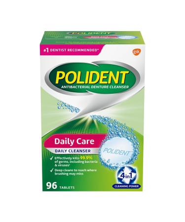 Polident Daily Denture Cleaner 4 in 1 Cleaning System Stain and Plaque Remover Triple Mint Fresh 96 Tablets (Packaging May Vary) Beauty