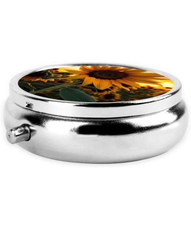 Farm Sunflower Round Pill Box - 3 Compartment Organizer & Portable Travel Solution for Vitamins & Medications - Buy Online on GoSupps.com