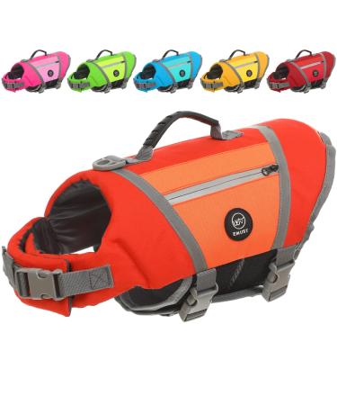 Emust life jacket dog for boats waterproof dog vest with rescue handle comfortable dog chimney medium with D-ring for dog leash for rafting surfing canoeing m orange