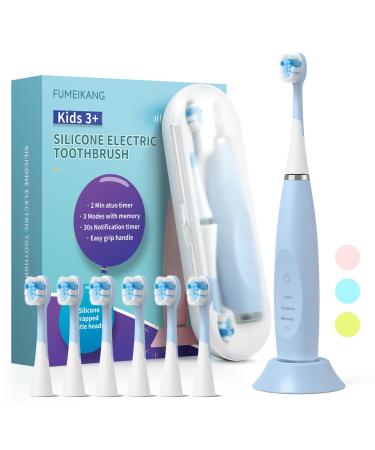 FUMEIKANG Kids Electric Toothbrushes Sonic Rechargeable Tooth Brush Gifts for Boys and Grils Smart Timer Power Toothbrush - Pink 3 4 5 6 7 8 9 10 11 12-Blue