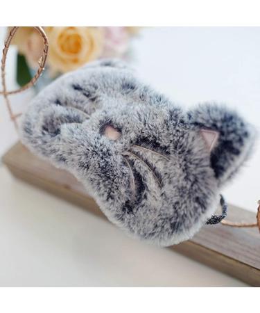 Shinywear Cute Rabbit Sleeping Eye Mask - Super Soft Plush Blindfold for Kids and Adults (Black Grey Cat) - Buy Online on GoSupps.com