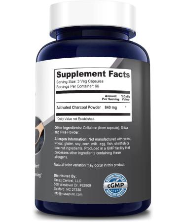 Activated Charcoal 840mg - 200 Vegan Capsules (Non-GMO & Gluten-Free) - Buy Online on GoSupps.com