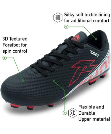 RUNIC Soccer Cleats Firm Ground Black/Red - Size 7.5 Women/6.5 Men - Unisex Soccer Shoes for Kids - Buy Online on GoSupps.com