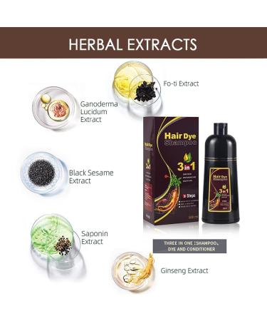 3-in-1 Hair Dye Shampoo for Instant Grey Coverage - Herbal Ingredients for Women & Men - 500mL (Coffee) - Buy Online on GoSupps.com