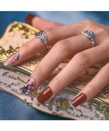 Sethexy Medium Glossy Red Sparkle False Fingernails with Glue | 24pc Acrylic Press-On Nails with Rhinestones for Women & Girls - Buy Online on GoSupps.com