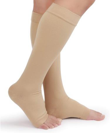 TOFLY 20-30mmHg Knee High Compression Stockings 3XL - Open Toe Beige - Buy Online on GoSupps.com
