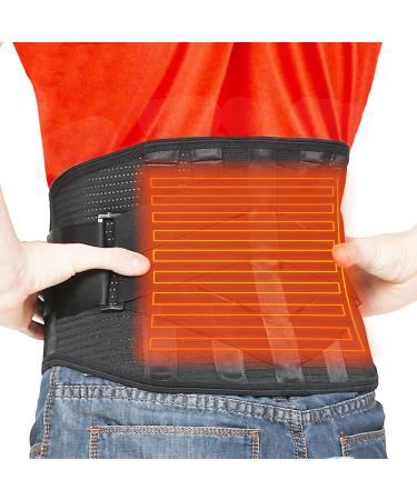 Heated Back Brace for Lower Back Pain Relief Women Men Cordless Heating Waist Belt Wrap Operated by Rechargeable Battery Far Infrared Heat Therapy for Herniated Disc Sciatica Scoliosis (Black L) Large Black