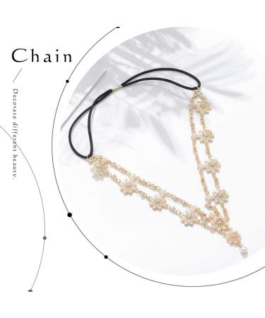 Jovono Boho Flower Head Chain | Gold Pearl Headband | Stylish Pearl Hair Accessories for Women & Girls - International Shipping - Buy Online on GoSupps.com