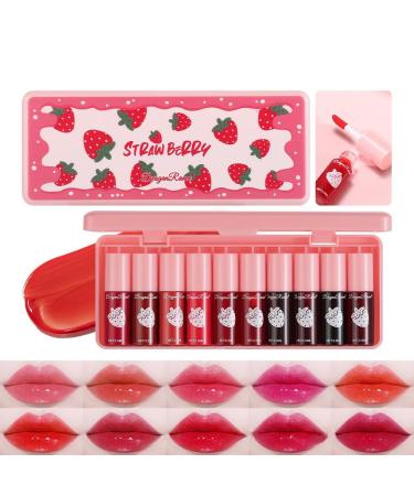 MYUANGO 10 Colors Lip Tint Color Tinted Lip Stain Moisturizing Lip Balm Liquid Lipstick Makeup Hydrating Long Lasting Lip Gloss (Strawberry)
