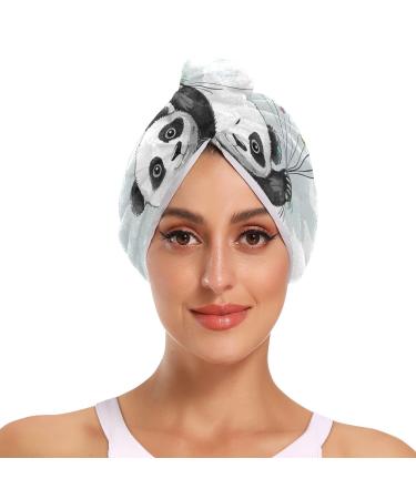 Panda Bear Summer Hair Towel 2 Pack Super Absorbent Hair Drying Towel Quick Dry Hair Turbans Head Towel with Button Twisty Wrap for Women Girls