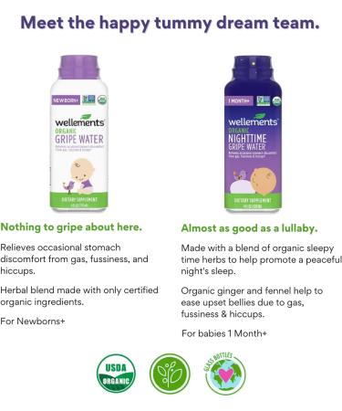 Wellements Organic Baby Gripe Water Day & Night Combo Pack - USDA Certified Organic - Relieves Baby Gas, Colic, Hiccups & Fussiness - Gentle & Safe - 4 Fl Oz Bottles (Pack of 2) - Buy Online on GoSupps.com