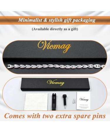 Vicmag Magnetic Bracelet for Women | Ultra Strength Titanium Steel | Magnetic Gift Box & Removal Tool | Silver Leaf Design - Buy Online on GoSupps.com