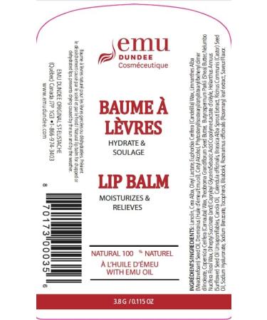 Emu Dundee | Pack of 2 Tubes of Natural Lip Balm with Emu Oil Made in Canada | Est. 1997 | Relieves Hydrates and Soothes Dry Cracked & Chapped Lips | Fragrance Free (3.8g) - Buy Online on GoSupps.com