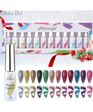 Gel Liner Nail Polish 12 Colors Kit for Hook Painting Shiny Varnish Platinum NAI Art for Christmas - (Color: 1-12) - Buy Online on GoSupps.com