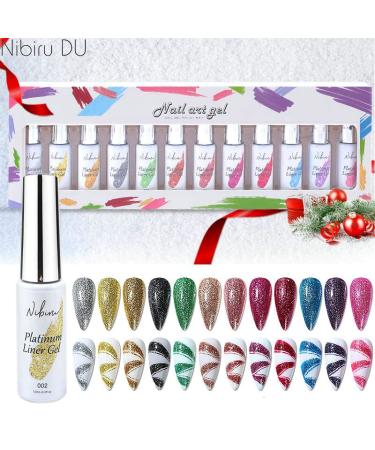 Gel Liner Nail Polish 12 Colors Kit for Hook Painting Shiny Varnish Platinum NAI Art for Christmas