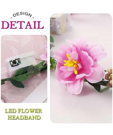 Edary LED Flower Crown Headband Light Up Wreath Headdresse Bridal Floral Festival Headpiece Halloween Party Hair Accessories for Bride Women Girls (Pink) - Buy Online on GoSupps.com