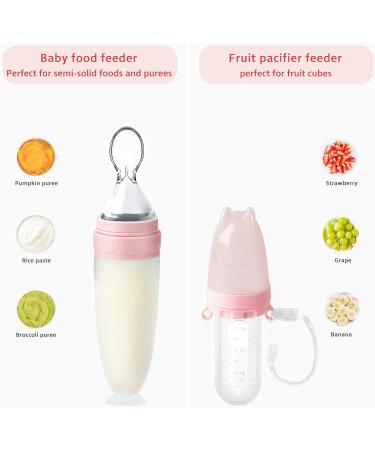 Termichy Baby Weaning Spoons Set + Silicone Pacifier and Fruit Feeder | Infant Feeding Spoon for Teething Baby | Baby Food Dispensing Spoon | 90ML+30ML | Pink - Buy Online on GoSupps.com