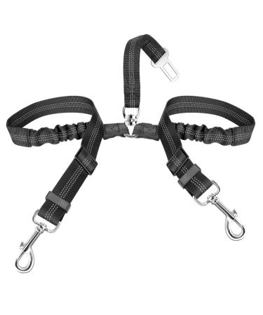 Slowton stroke belt dog car 2 in 1 tangled -free durable elastic dog belt for the car adjustable reflective seat belt dogs for car when traveling & going out 1 small+1 medium in 1 black