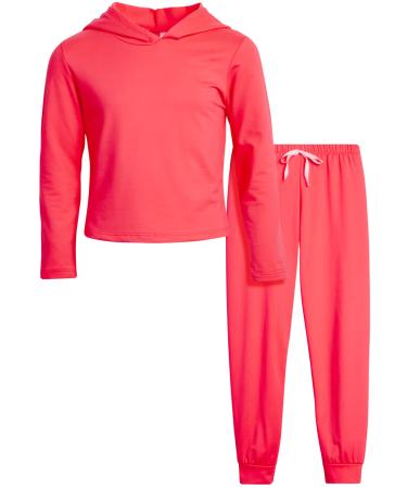 Sweet Hearts Girls' Sweatsuit Set - 2 Piece Super Soft Fleece Lined Pullover Hoodie and Jogger Sweatpants (7-16) Hot Pink 7-8