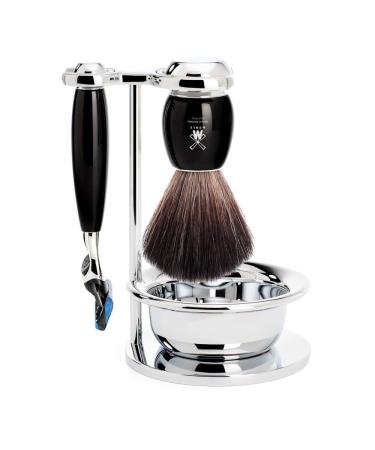 M HLE shaving set with bowl - Vivo series - Black Fibre - compatible with Gillette blades - black high-grade resin