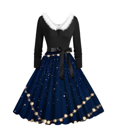 Hanxiulin Christmas skirt for women sweaty sweat jacket Christmas dress hooded sweaters sweatshirt sweater dress Christmas dress dress top hooded sweaters autumn winter dark blue xxl