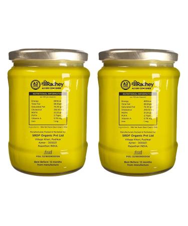 Organic Shree Radhey A2 Bilona Gir Cow Ghee 500ml x 2 Pack - Traditional Bilona Method, Cultured, Premium, Immunity Booster - Pure, Healthy, Fresh - Lactose & Gluten Free - Keto Friendly - Glass Bottle 16.91 Fl Oz - Buy Online on GoSupps.com
