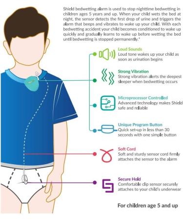 Shield Max Bedwetting Enuresis Alarm for Boys and Girls | 8 Loud Tones, Light, Vibration | Full Featured Alarm for Deep Sleepers | Teal - Buy Online on GoSupps.com