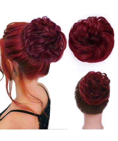 Messy Hair Bun Hair Scrunchies Extension Curly Wavy Thick Synthetic Chignon for women Updo Hairpiece Ponytail Hair Accessories Burgundy Red