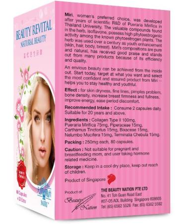 Miri Beauty Revital - Breast Enhancement & Augmentation Hormones with Premium Pueraria Mirifica Extract & Collagen Type II (80 caps) - Natural Health Supplement for Women - Buy Online on GoSupps.com