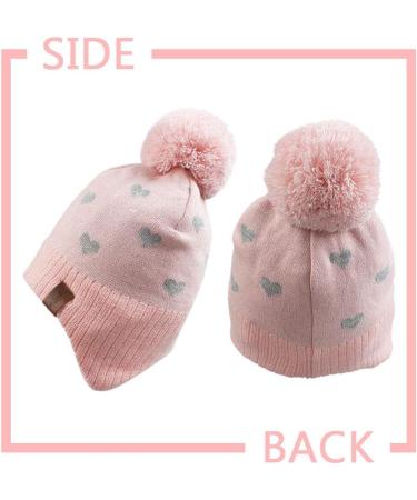 XIAOHAWANG Knitted Baby Hat with Fleece Lining and Pompom | Winter Warm Boys Girls Beanie for Toddlers 9-24 Months - Pink Heart Hat - Buy Online on GoSupps.com