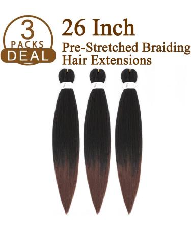 3 Packs/Lot EZ Braid 26 inch Professional Pre Stretched Braiding Hair Yaki Texture Braiding Hair for Crochet Hair Braids Long Free Synthetic Fiber Hair Extensions (#T1B/30) 26 Inch (Pack of 3) #T1B/30 - Buy Online on GoSupps.com