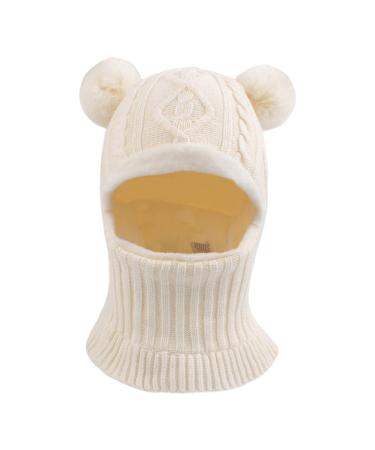 XIAOHAWANG Winter Warm Baby Hood Hats Kids Knit Earflap Caps Fleece Lining Hat Scarf for Toddler Boys Girls 6-24 Months White Pompom - Buy Online on GoSupps.com