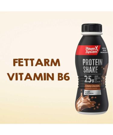 Power System Protein Shake Creamy Chocolate - 6 Pack of High Protein Drink (310ml) | Low Fat 25g Protein Vitamin B6 1.50 Deposit - Buy Online on GoSupps.com