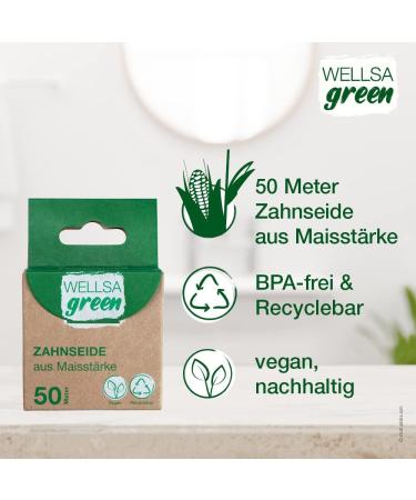 Wellsamed Wellsagreen Organic Dental Floss 50m - Eco-Friendly Corn Starch with Mint Flavor for Healthy Teeth - Buy Online on GoSupps.com