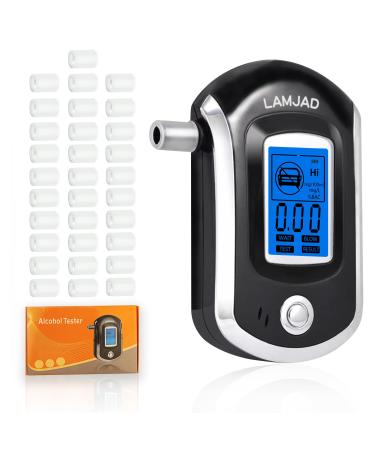 LAMJAD Breathalyzer,with 31 Mouthpieces, Professional Tester with Digital LCD Display Screen, Police Grade High Accuracy (AT6000)