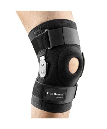 DocBraces Hinged Knee Brace for Knee Pain Adjustable Compression Knee Support Brace for Men & Women Open Patella Knee Wrap for Swollen Meniscus Tear ACL PCL Joint Pain Relief Injury Recovery X-Large Black