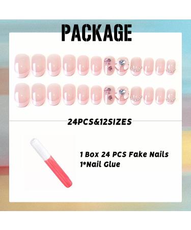 IMSOHOT Oval Press on Nails - Pink Short French Tips with Bow Tie Charms & Rhinestones - 24Pcs Acrylic False Nails for Women & Girls - Buy Online on GoSupps.com