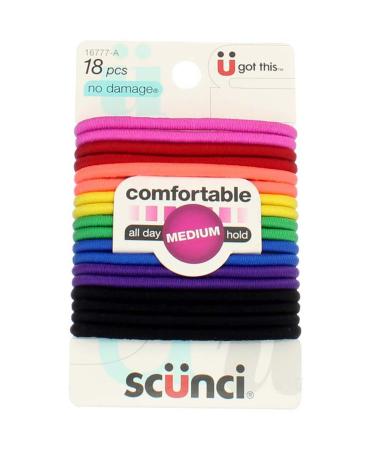 Scunci No Damage Hair Elastics - 18 Bright Medium Hold Bands for All-Day Comfort - Buy Online on GoSupps.com