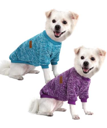 Hualisiji dog sweater Small dog chihuahua sweater dogs dogs dogs knitting sweaters warm and light easy to wear with a soft texture elasticity (blue+purple l) 2PCs blue+purple l