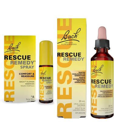 Bach RESCUE REMEDY Spray 20mL + Rescue Remedy Bach RESCUE REMEDY Dropper 20 ml Bundle